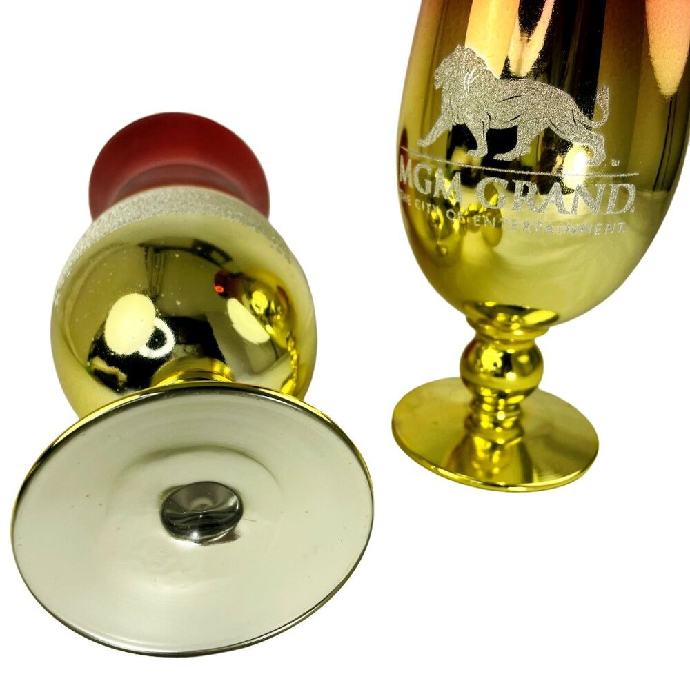 Set 2 MGM Grand Hollywood Theater Mirrored u Pink Goblet Glass Red Gold Collecti - Picture 5 of 5